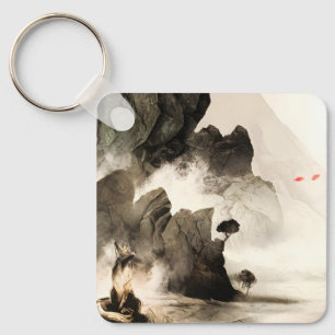 Porte-clés Renard mystique printanier de montagne embrumée mi