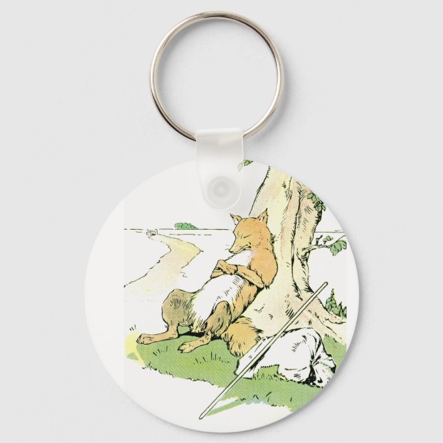 Porte-clés Renard Napping penché contre l'arbre (Recto)