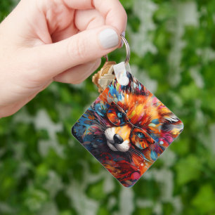 Porte-clés Renard Pop Abstrait Sauvage Libre