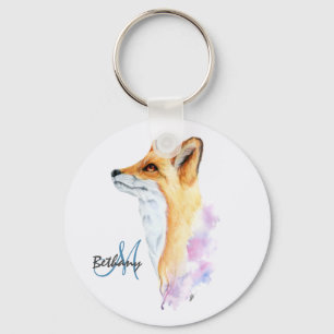Porte-clés Renard roux aquarelle personnalisé