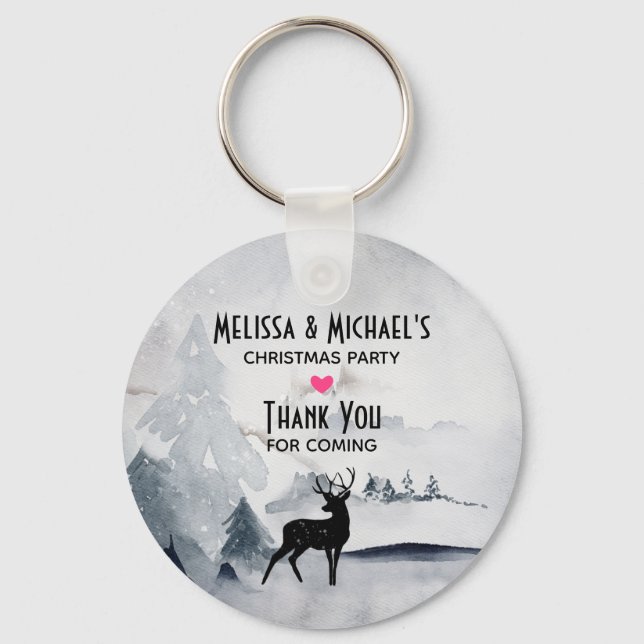 Porte-clés Renne dans l'eau grise sauvage Noël aquarelle (Recto)