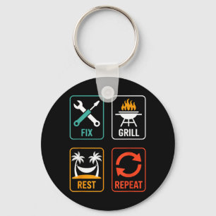 Porte-clés Répare Gril Repos Répète Drôle BBQ Grillade Papa