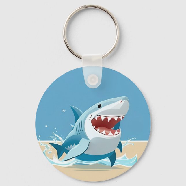 Porte-clés Requin de dessin animé nageant sous l'eau (Recto)