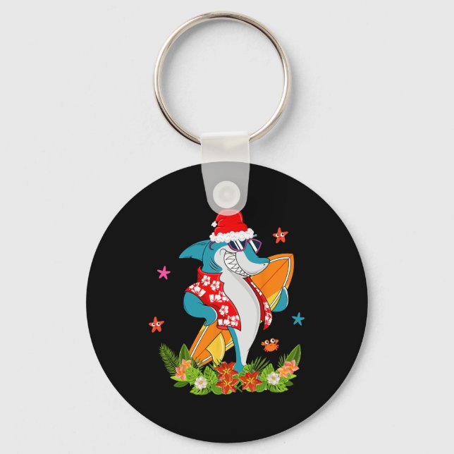 Porte-clés Requin drôle Hawaï été Surfant Requin Noël (Recto)
