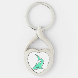 Porte-clés requin souriant de dessin animé bleu vert océan an