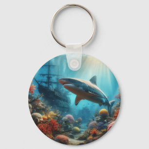 Porte-clés Requin tigre côtier/nautique et récif corallien