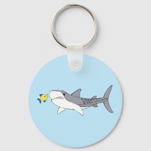 Porte-clés requin tigre grincheux et poisson jaune mignon