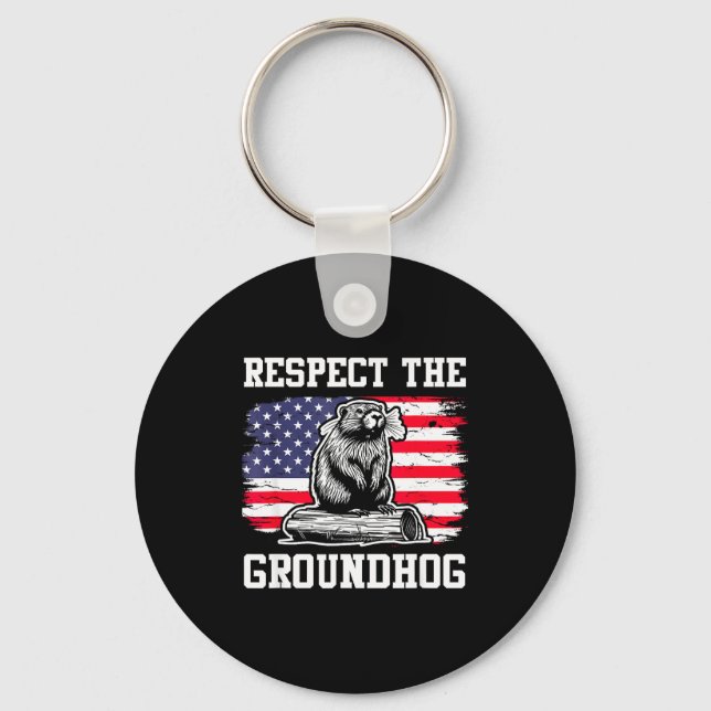 Porte-clés Respectez le Groundhog Drapeau américain des États (Recto)