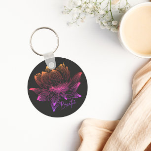 Porte-clés Respirez Lotus Arc-en-ciel Noir Floral Méditation