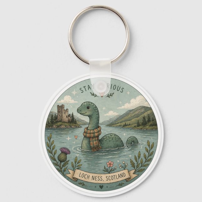 Porte-clés Restez Curieux Cozy Cryptide Nessie Monstre du Loc (Recto)
