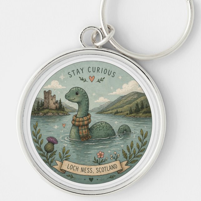 Porte-clés Restez Curieux Cozy Cryptide Nessie Monstre du Loc (Devant)