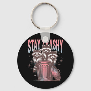 Porte-clés Restez Trashy Humour Raccoon Rétro Thématique Racc