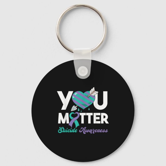 Porte-clés Restez vous Violet Turquoise Coeur Suicide Sensibi (Recto)