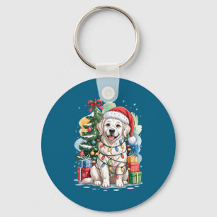 Porte-clés Retriever Anglais Blanc Chapeau de Père Noël Noël