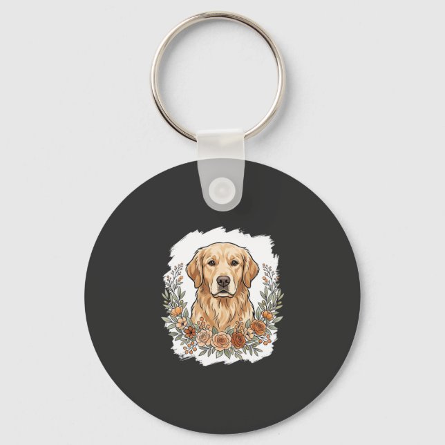 Porte-clés Retriever Golden Floral Sublimation (Recto)