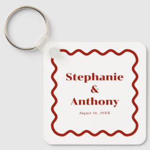 Porte-clés Retro 1950s Wavy Edge Mariage rouge foncé
