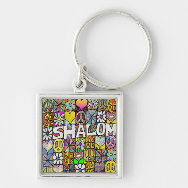 Porte-clés Retro 60s Psychedelic Shalom LOVE (Devant)