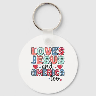 Porte-clés Retro Aime Jésus Et Amérique Too God Christian 4t