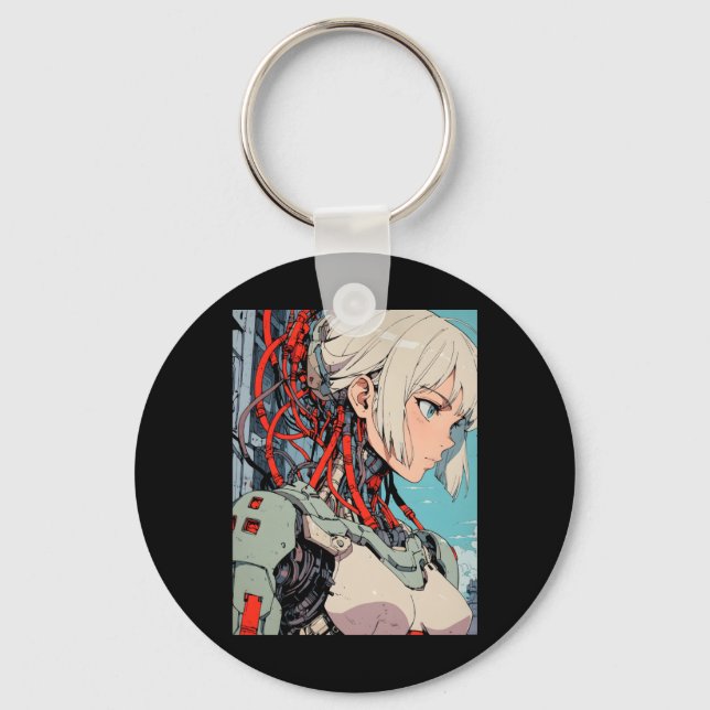 Porte-clés Rétro anime fille androïde cybernétique sci futuri (Recto)
