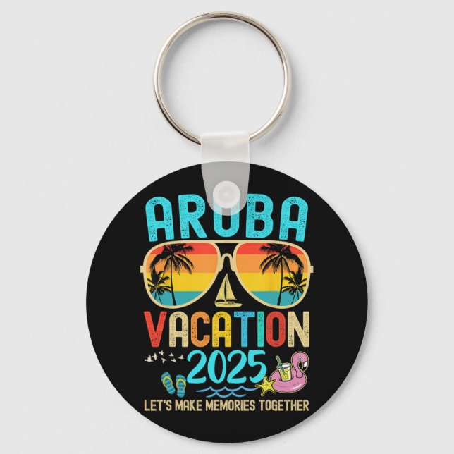 Porte-clés Retro Aruba Vacation 2025 Matching Family Friends (Recto)