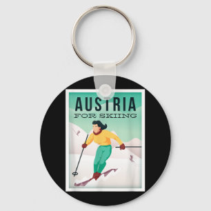 Porte-clés Retro Autriche Ski Motif Avec Ski Et Pôles De Ski