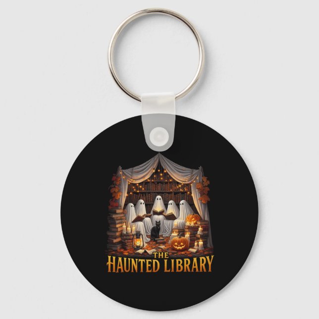 Porte-clés Retro Bookish Witch Boo Ghost Haunted Bookstore Ha (Recto)