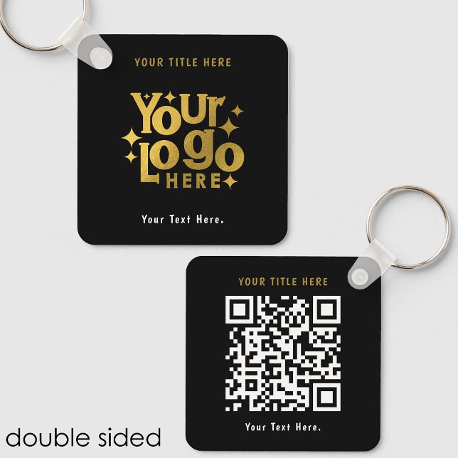 Porte-clés Retro Business Logo QR Code et texte double face (Retro Business Logo QR Code & Text Double Sided Keychain)