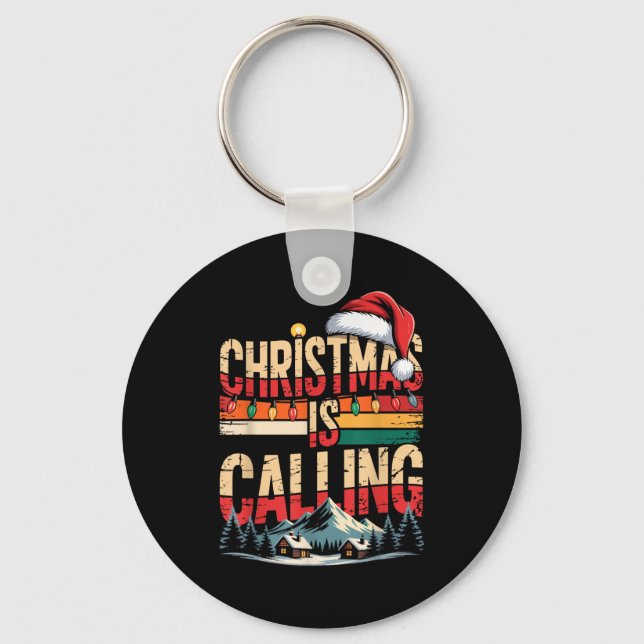 Porte-clés Retro Cabin Snowy Christmas Calling Lights Holiday (Recto)