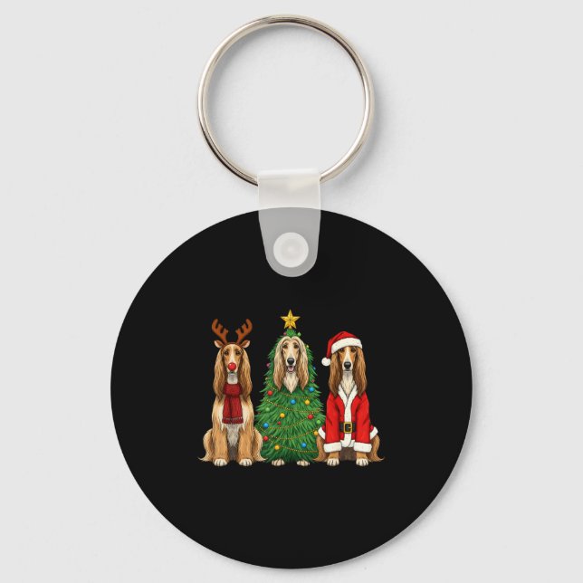 Porte-clés Retro Christmas Afghan Hound Santa Reindeer Dog Lo (Recto)