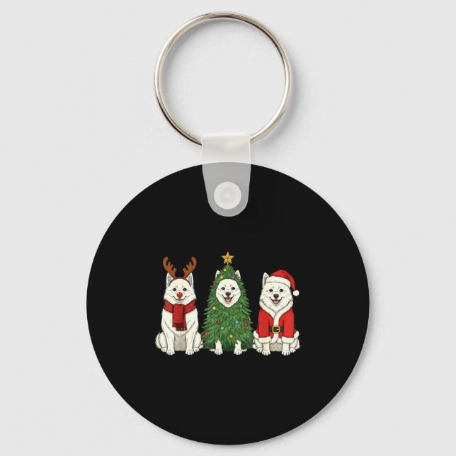 Porte-clés Retro Christmas American Eskimo Dog Santa Reindeer (Recto)
