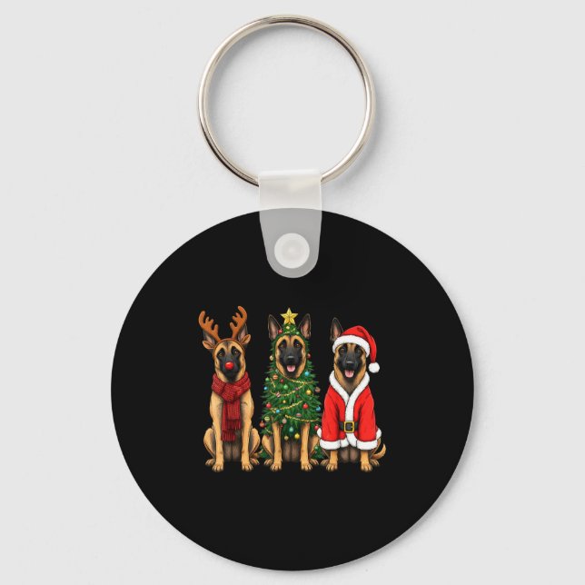 Porte-clés Retro Christmas Belgian Malinois Santa Reindeer Do (Recto)