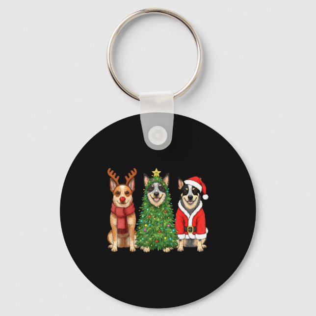 Porte-clés Retro Christmas Blue Heeler Santa Reindeer Dog Lov (Recto)