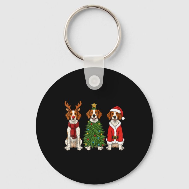 Porte-clés Retro Christmas Brittany Spaniel Santa Reindeer Do (Recto)