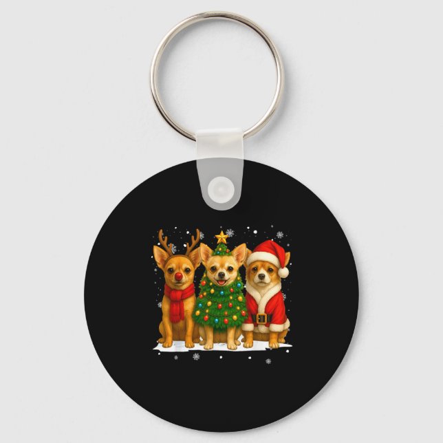 Porte-clés Retro Christmas Chihuahua Santa Reindeer Dog Lover (Recto)