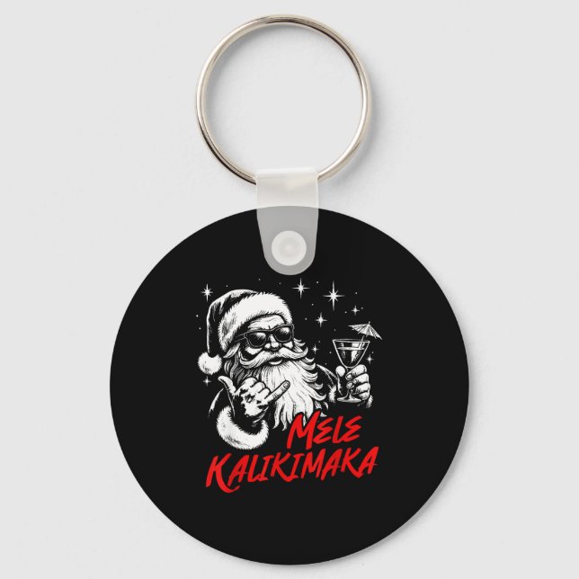 Porte-clés Retro Christmas Mele Kalikimaka Santa Shaka Hawaii (Recto)