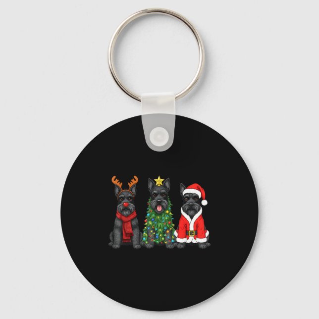 Porte-clés Retro Christmas Scottierrier Santa Reindeer Dog Lo (Recto)