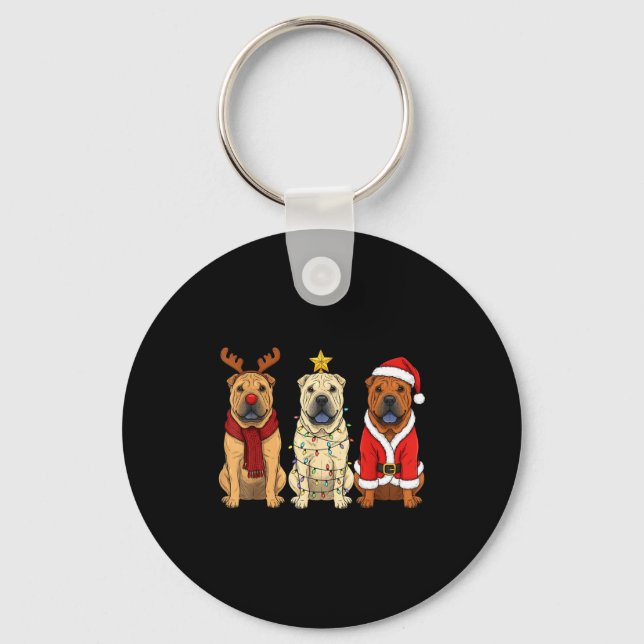 Porte-clés Retro Christmas Shar Pei Santa Reindeer Dog Lover  (Recto)