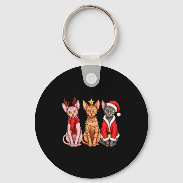 Porte-clés Retro Christmas Sphynx Cat Santa Reindeer  (Recto)