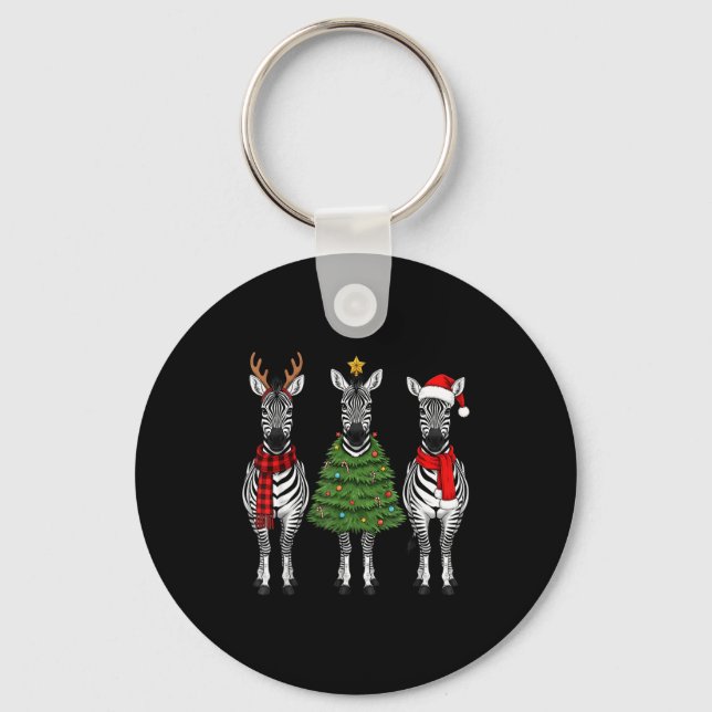 Porte-clés Retro Christmas Zebra Santa Reindeer Safari Animal (Recto)