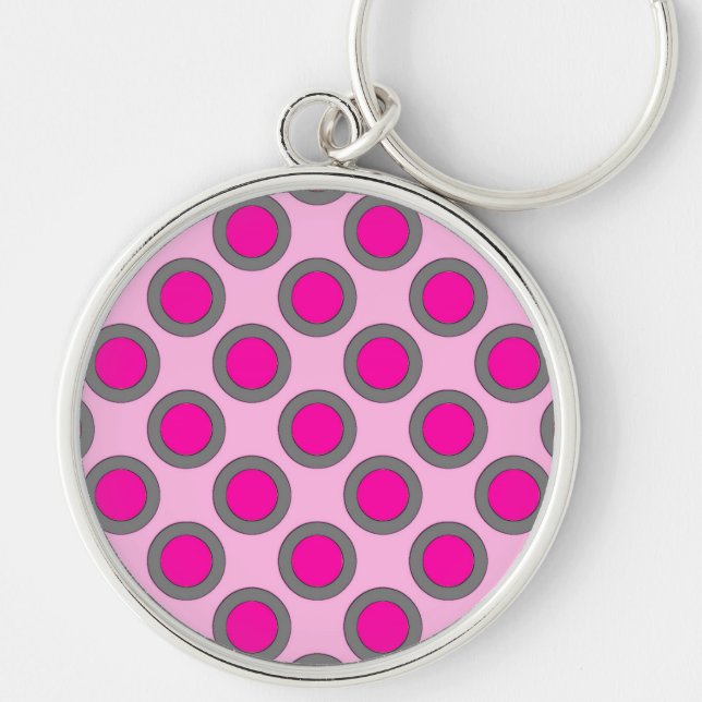 Porte-clés Retro circled dots, fuchsia, grey and pink (Devant)