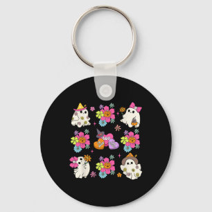 Porte-clés Retro Coquette Boo Ghost Bow Fleurs Citrouilles Ha