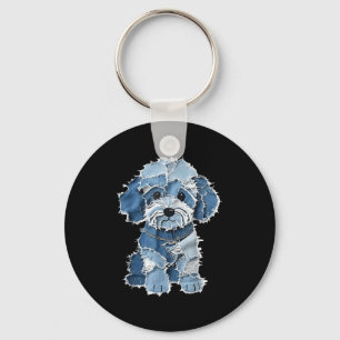 Porte-clés Retro Denim Chien Patch, Funny Shabby Blue Jean Pu