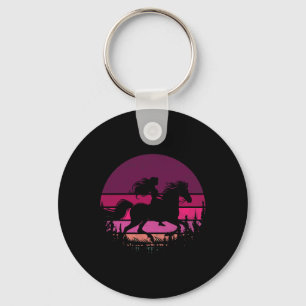 Porte-clés Retro Equestrian Girls Horses Vintage Girl Riding