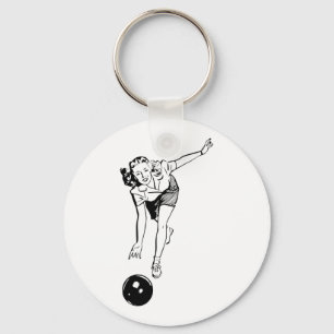Porte-clés Rétro femme vintage noire et du blanc Dix de Pin
