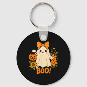 Porte-clés Retro Floral Boo Ghost Citrouille Bow Halloween Fe