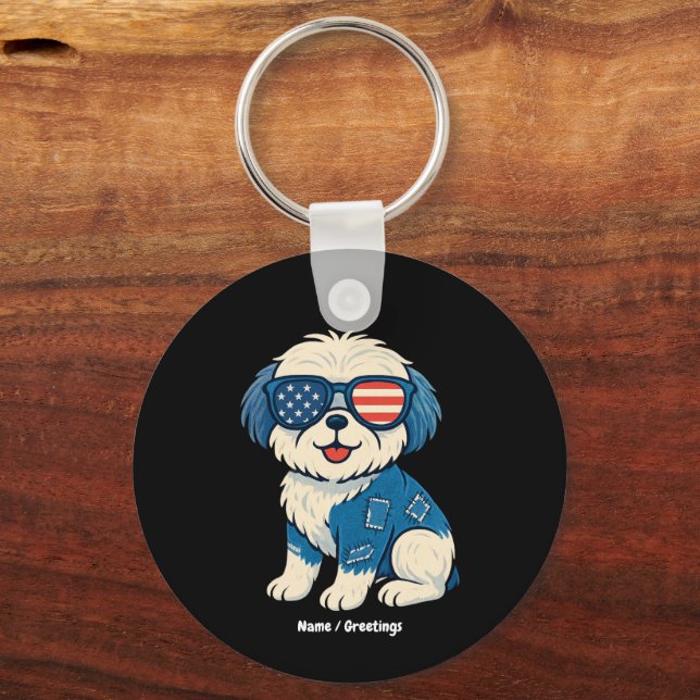 Porte-clés Retro Funny Denim Patch mignonette chien animal de (Recto)