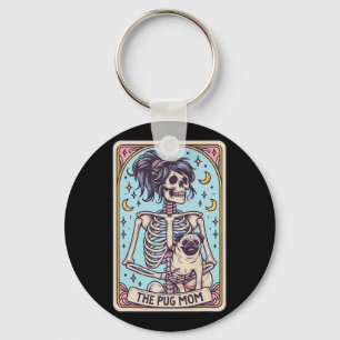 Porte-clés Retro Funny Le Carlin Chien Maman Carte Tarot Skel