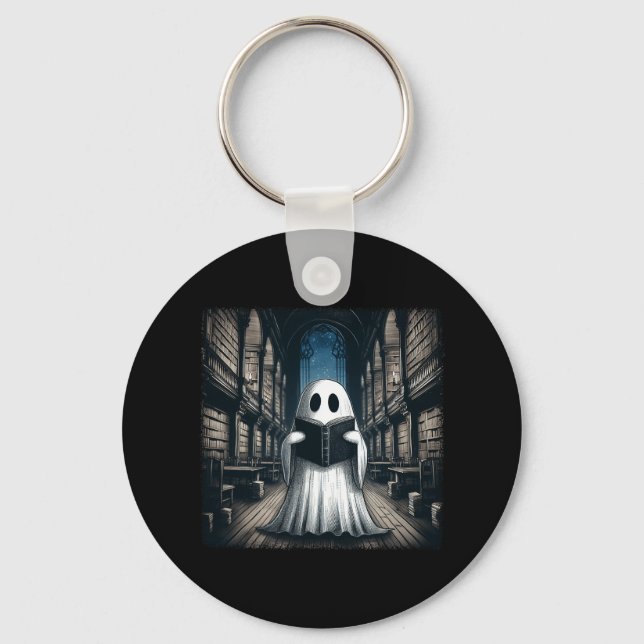 Porte-clés Retro Lecture Ghost Library Halloween Librairie Bo (Recto)