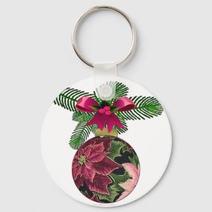 Porte-clés Retro les années 50 Poinsettia Ornement Bourgogne