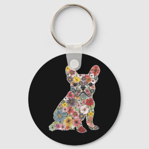 Porte-clés Retro mignon Français Bulldog Floral animal de chi